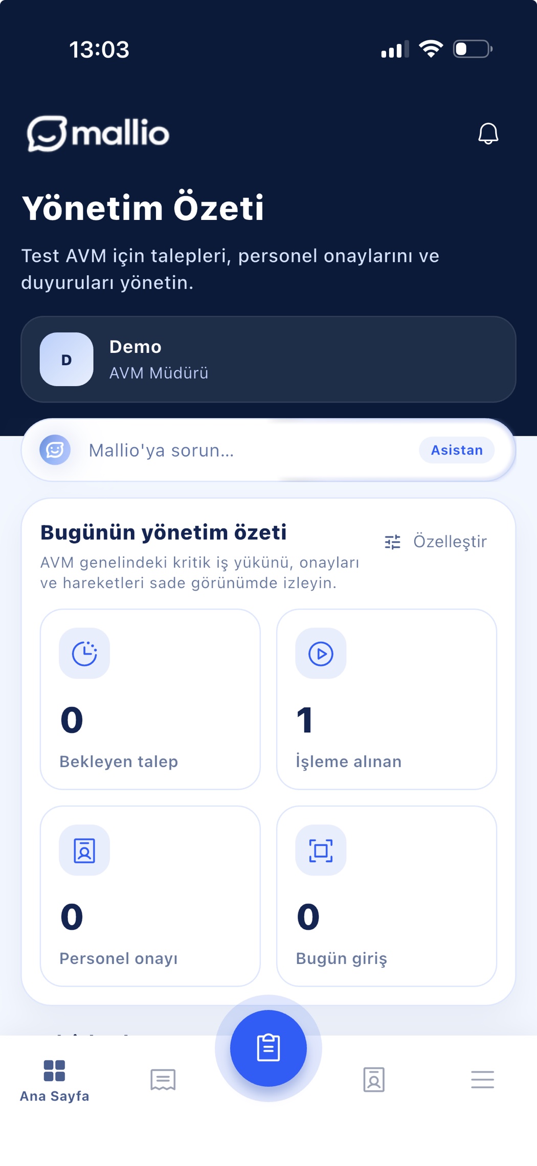Mallio yönetim paneli